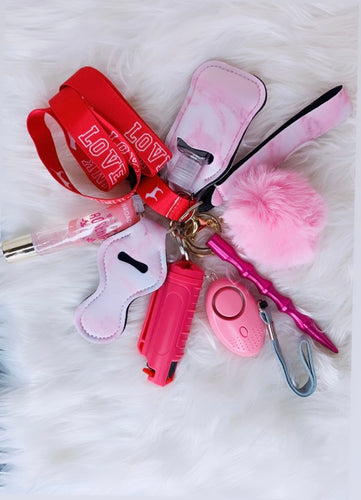 Self Defense Keychain Set with Lipgloss- Pink 🌸